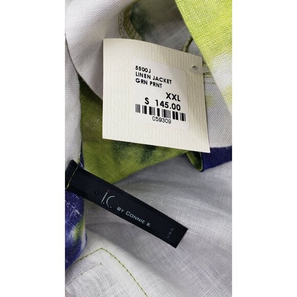 New IC by Connie K Linen Jacket Womens XXL Green Print Lagenlook Art to Wear - Picture 5 of 6